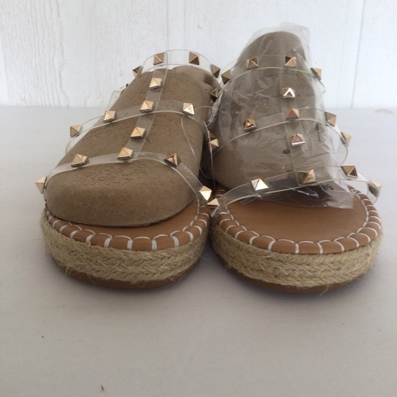 BAMBOO CLEAR STRAP GLADIATOR ROCKSTUD ROPE SANDALS SIZE 8.5 NWT - Picture 5 of 14